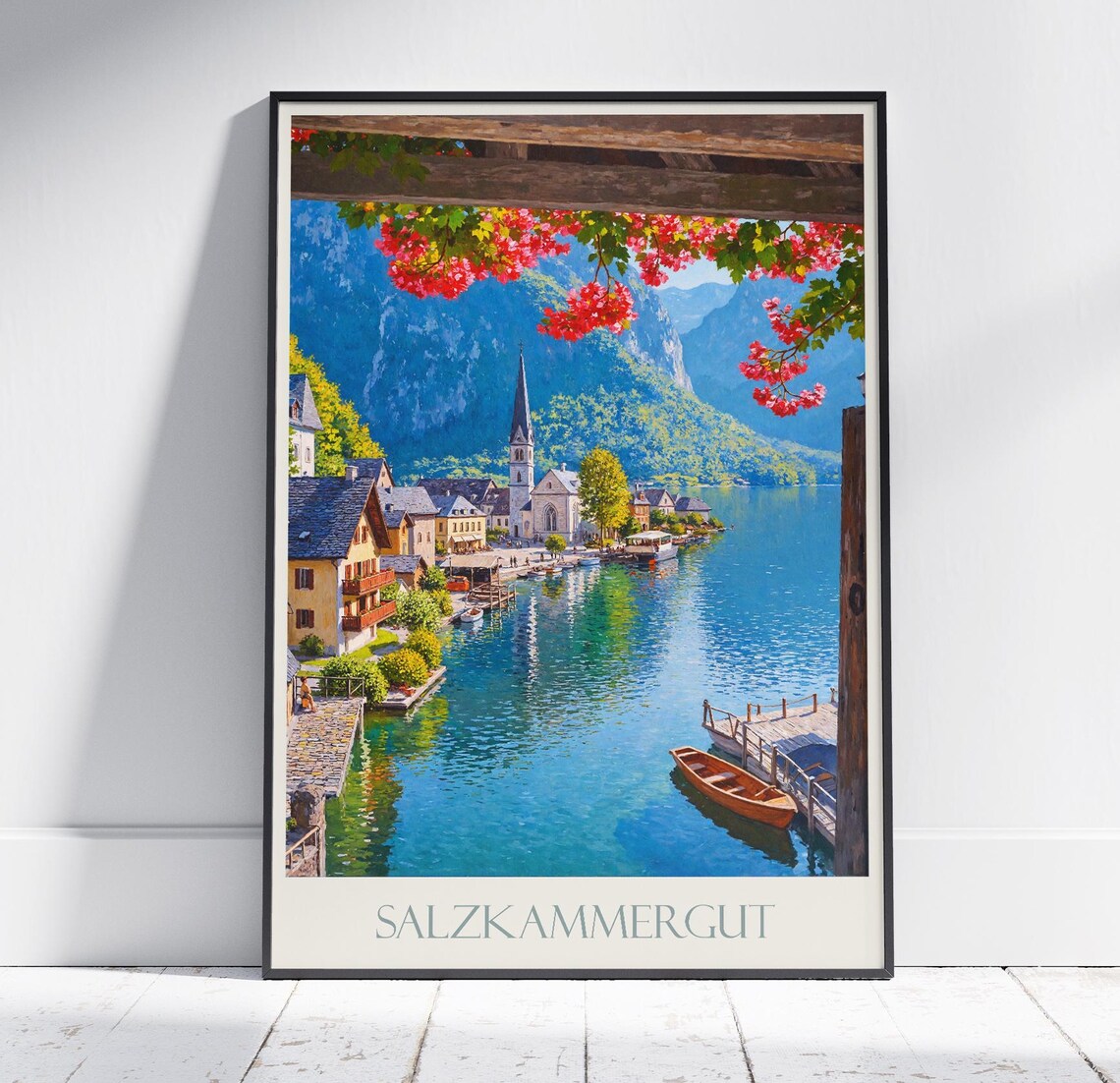 Salzkammergut Austria Hallstatt Lakeside Village Vintage Travel Poster