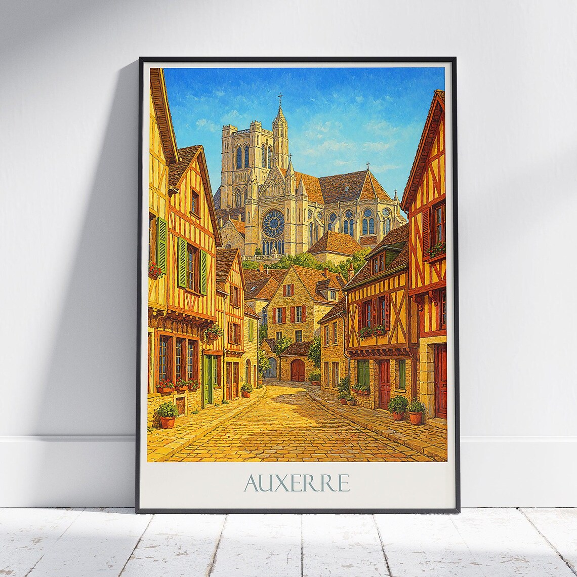 Auxerre France Gothic Cathedral Medieval Old Town Street Art Poster