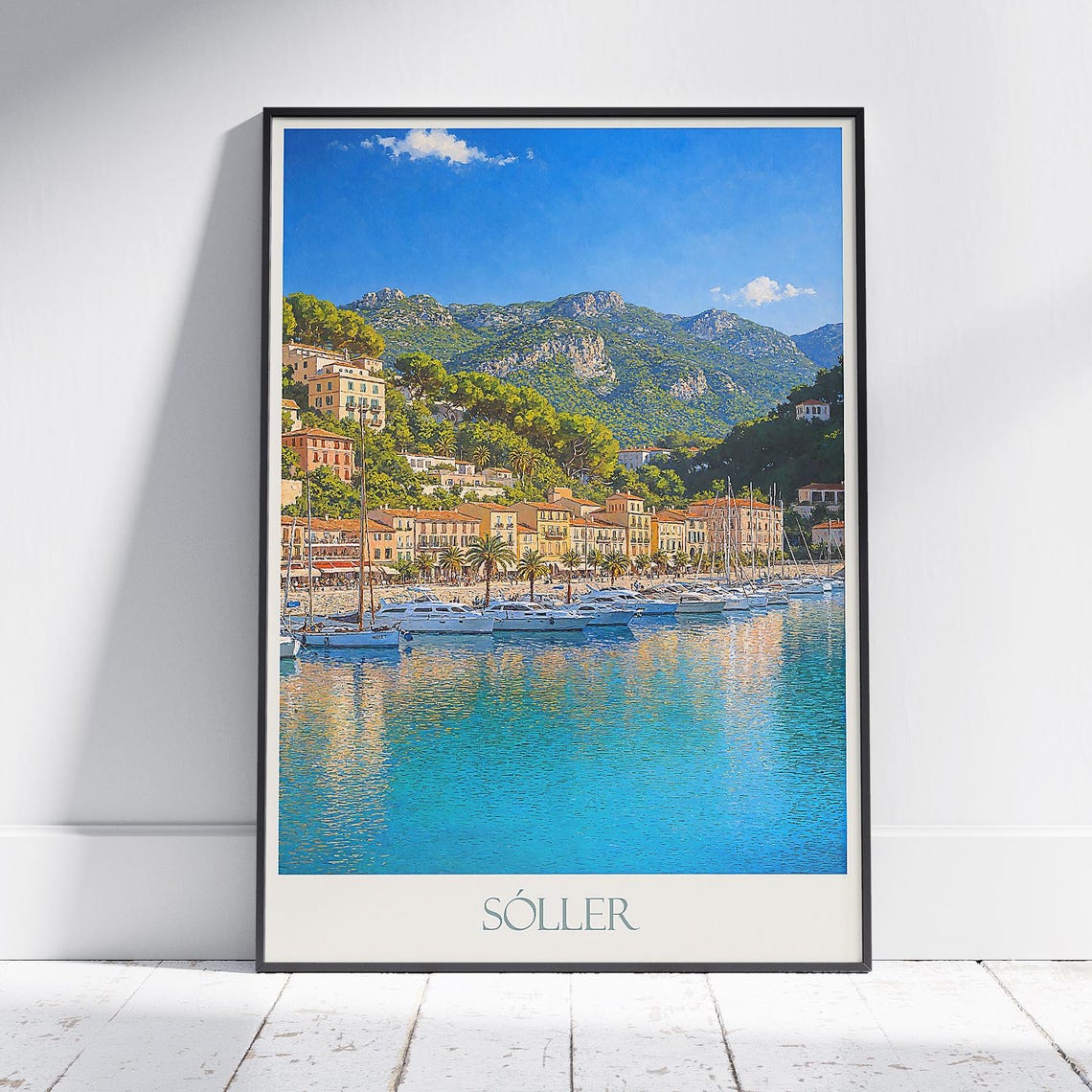 Soller Mallorca Spain Harbor Yachts Painted Travel Wall Poster