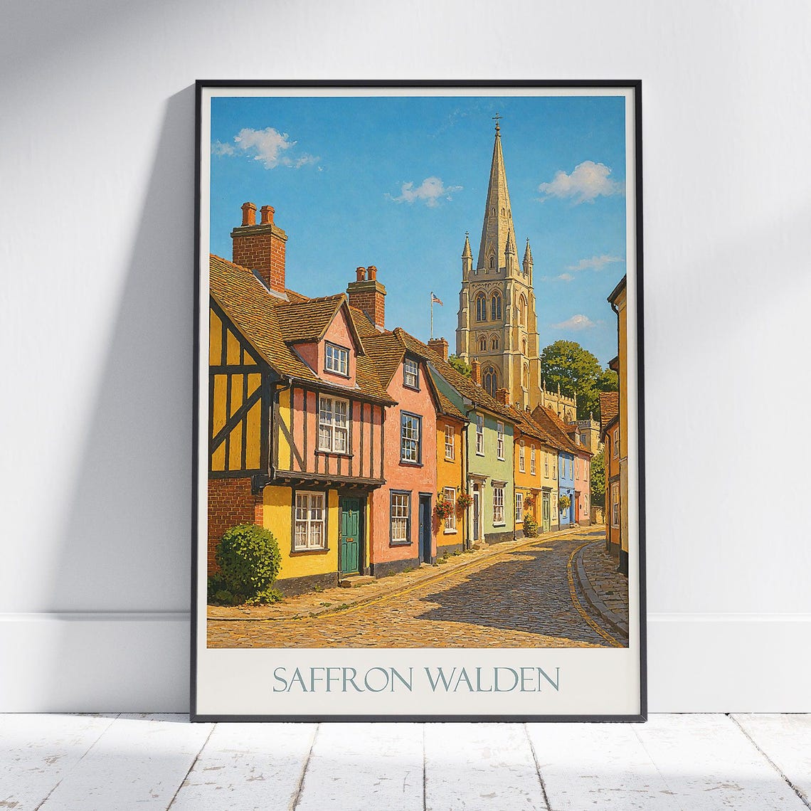 Saffron Walden Travel Poster Essex Market Town Art Print Traditional Uk Decor Historic Home