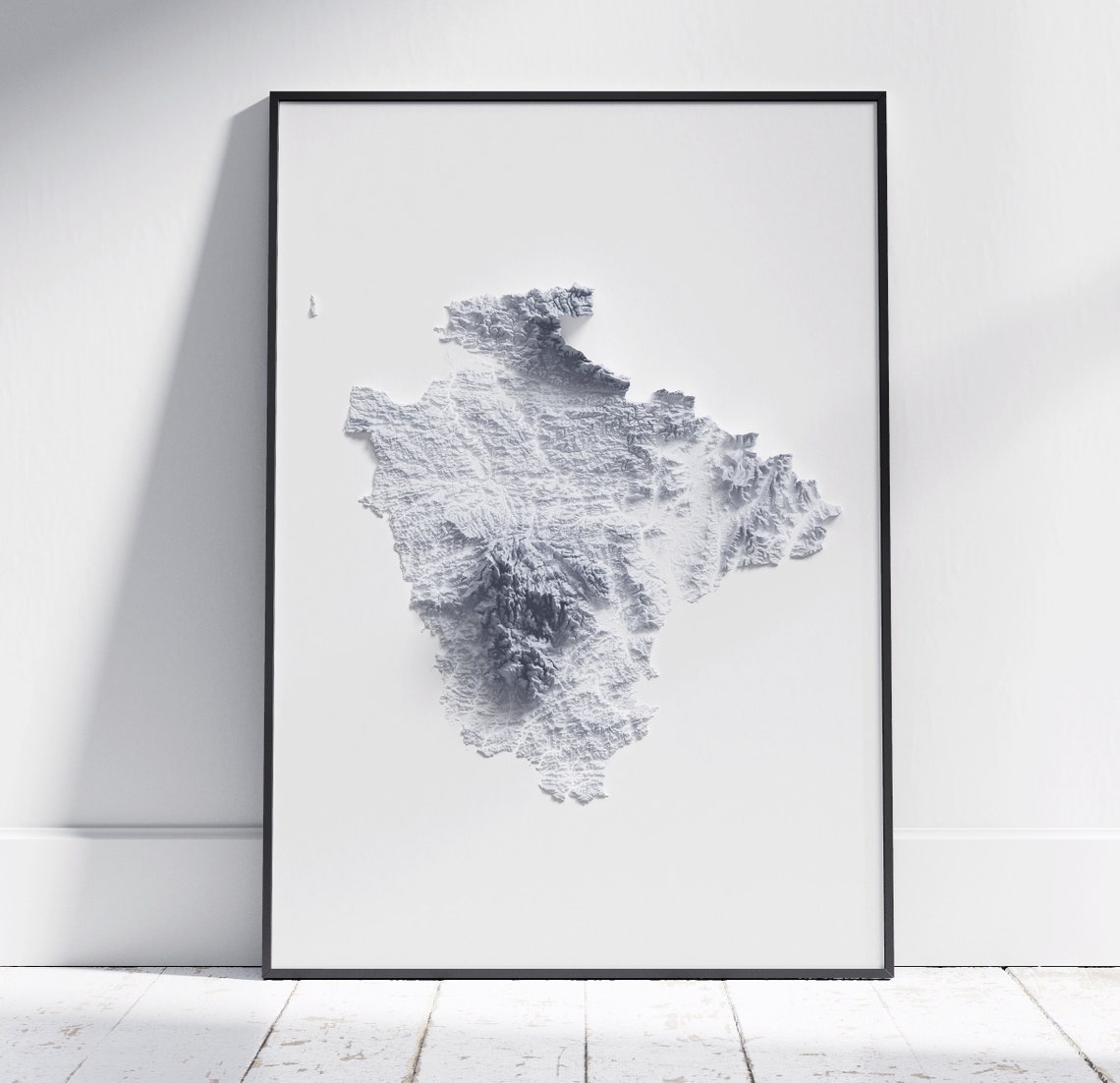 Devon England Minimalist 3D Topographic Shaded Relief Map Wall Art