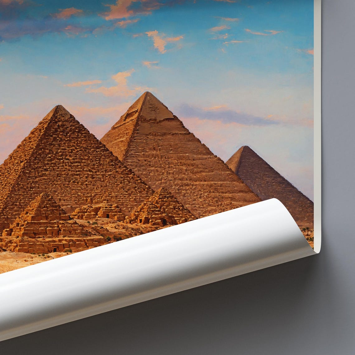 Giza Pyramids Camel Caravan Sunset Desert Egypt Painted Travel Poster - Image 3