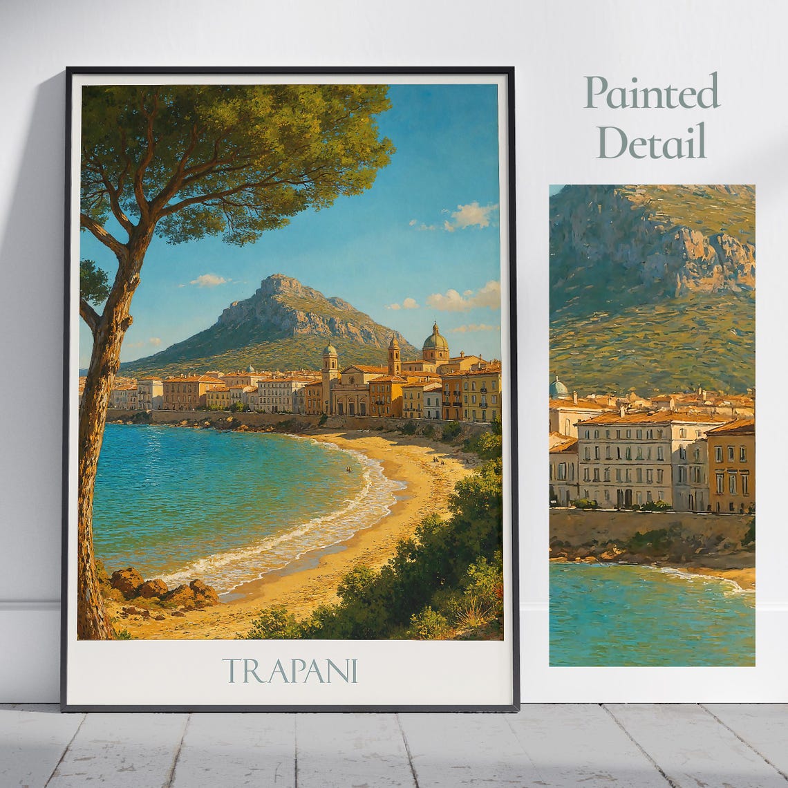 Trapani Sicily Coastal Old Town Beach Monte Erice View Poster
