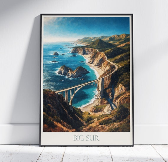 Big Sur Travel Print Bixby Bridge California Travel Poster Painted Wall Art Home Decor Framed Painting Print Vacation Travel Gift