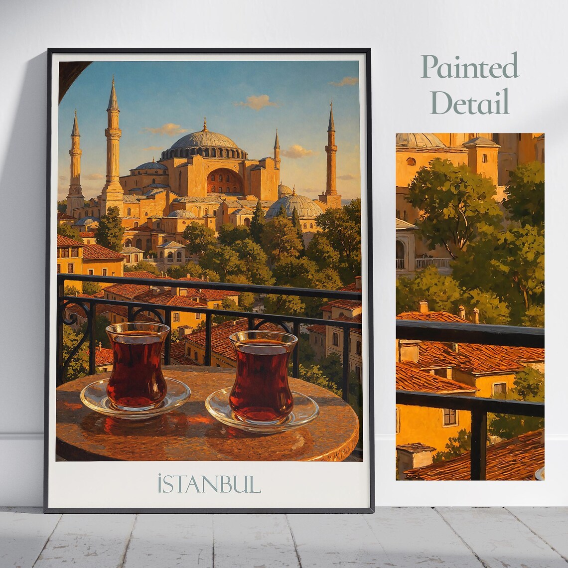 Istanbul Hagia Sophia Turkish Tea Balcony Vintage Travel Poster