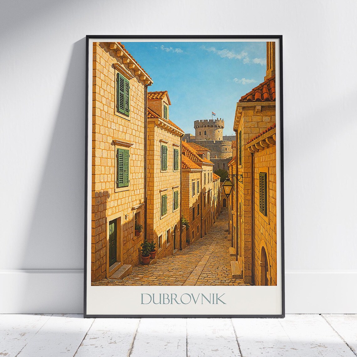Dubrovnik Croatia Sunlit Old Town Fortress Street Travel Poster