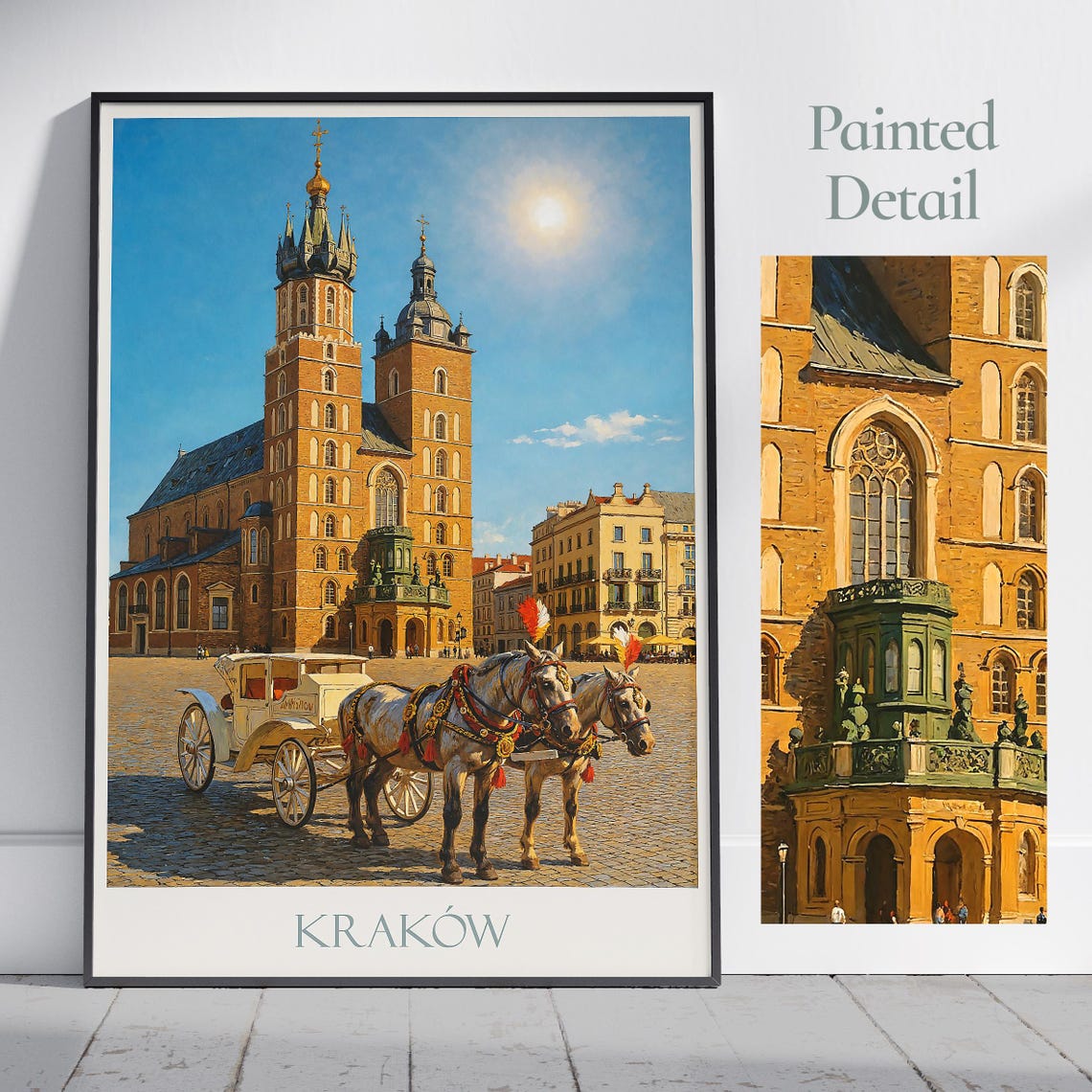Krakow St Marys Basilica Horse Carriage Square Travel Poster