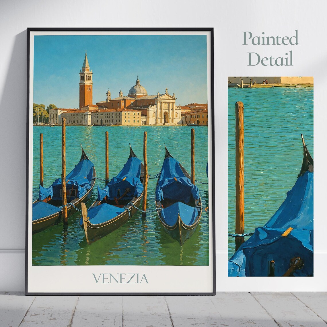 Venice Italy San Giorgio Maggiore Gondolas Lagoon Travel Poster