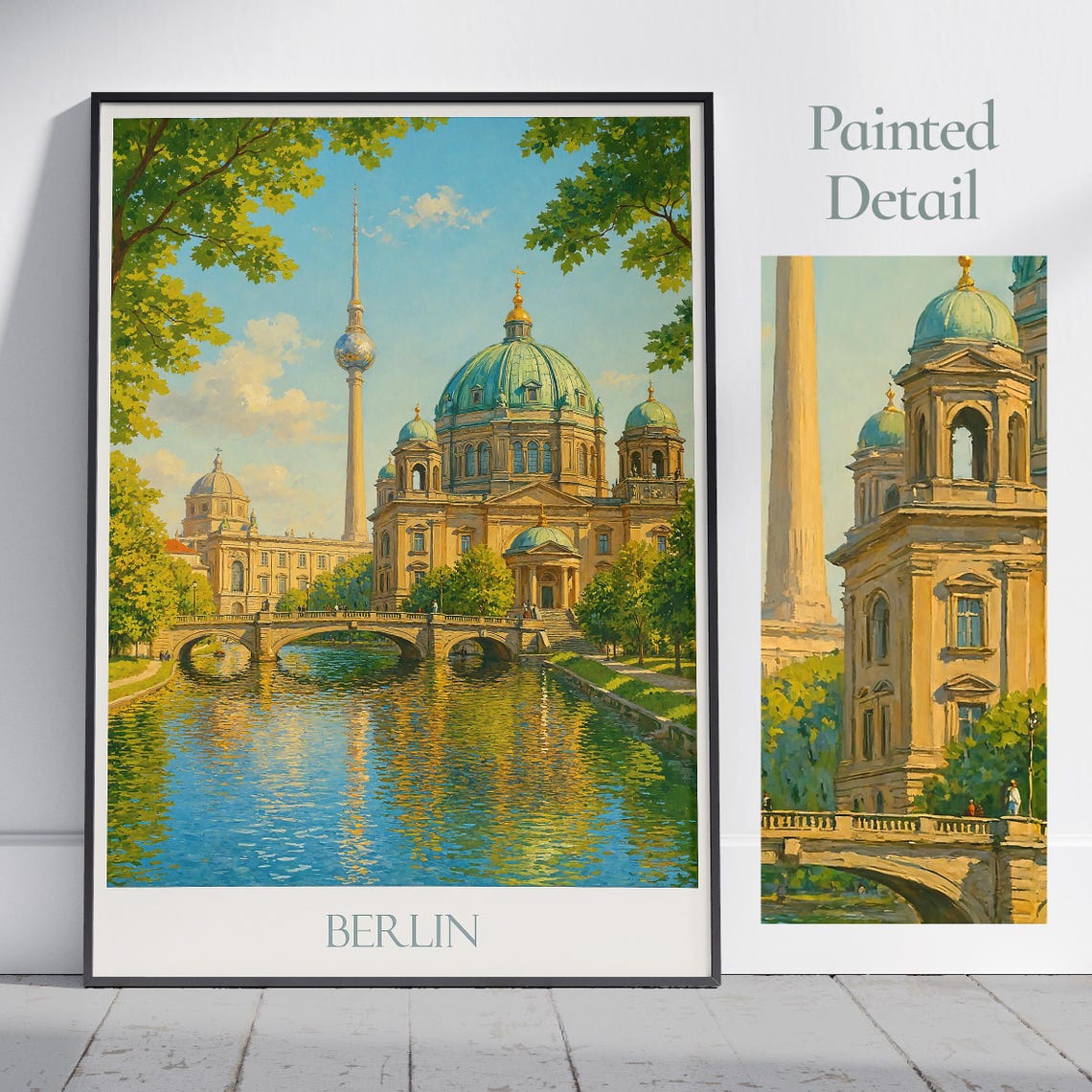Berlin Cathedral TV Tower River Bridge Germany Travel Poster