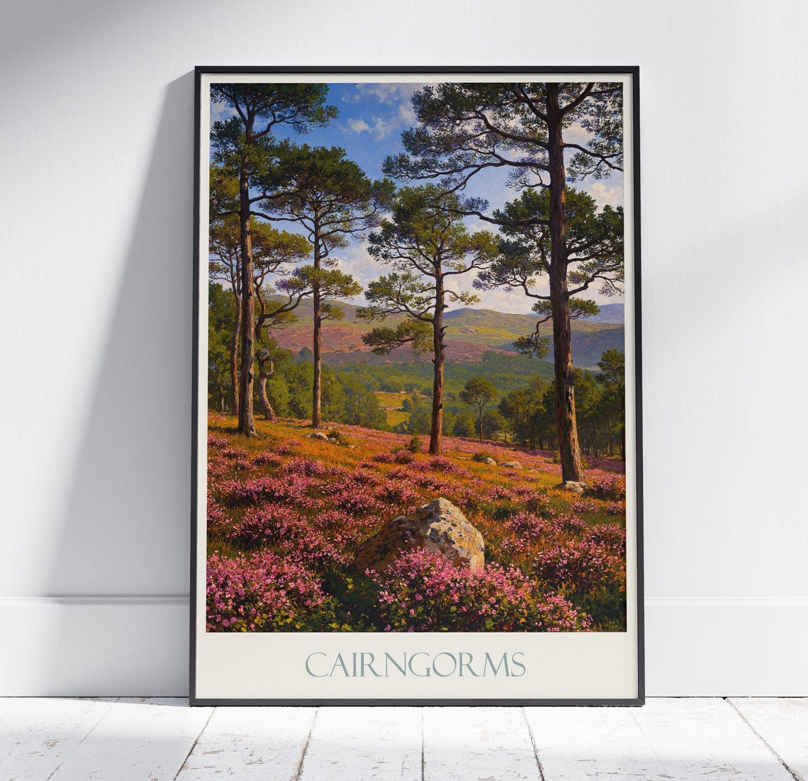 Cairngorms Scotland Pine Forest Purple Heather Bloom Travel Poster