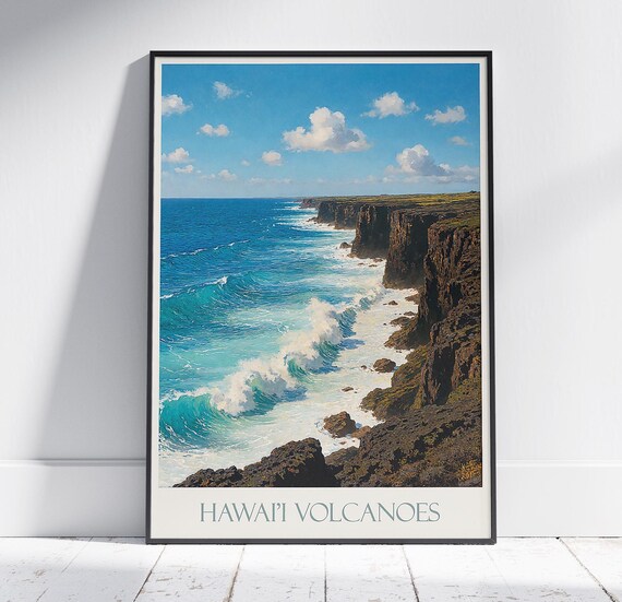 Hawaiʻi Volcanoes Sea Cliffs Waves National Park Hawaii Travel Poster