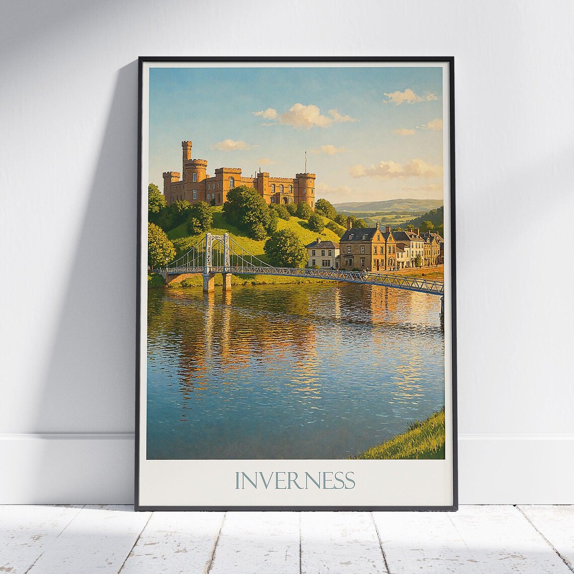 Inverness Castle Suspension Bridge River Ness Highland Travel Poster
