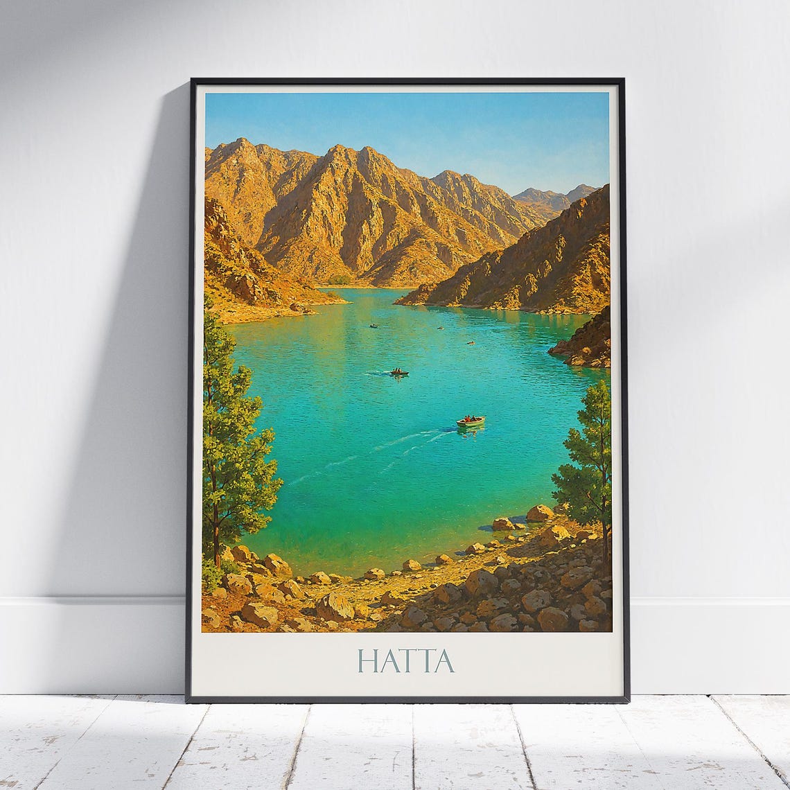 Hatta Turquoise Lake Mountains Painted Travel Scenic View Art Poster