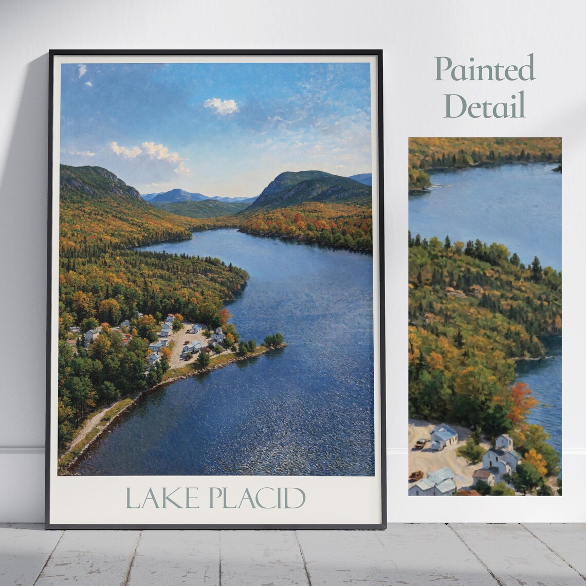 Lake Placid New York Autumn Fall Foliage Blue Lake Village Travel Poster
