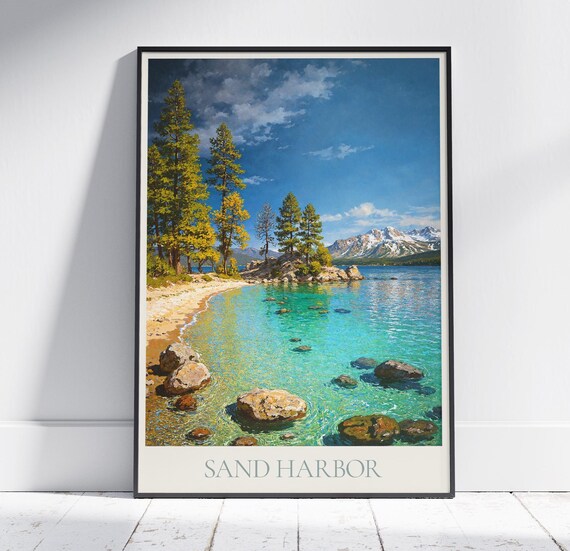 Sand Harbor Lake Tahoe Nevada Clear Water Painted Nature Poster