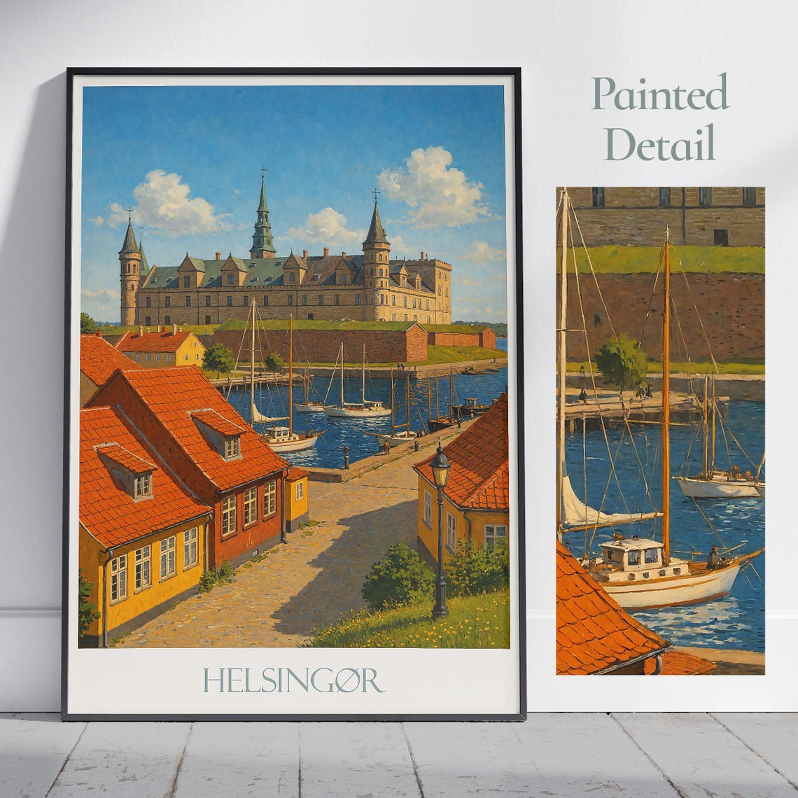 Helsingør Denmark Painted Harbor Poster Kronborg Castle Old Town