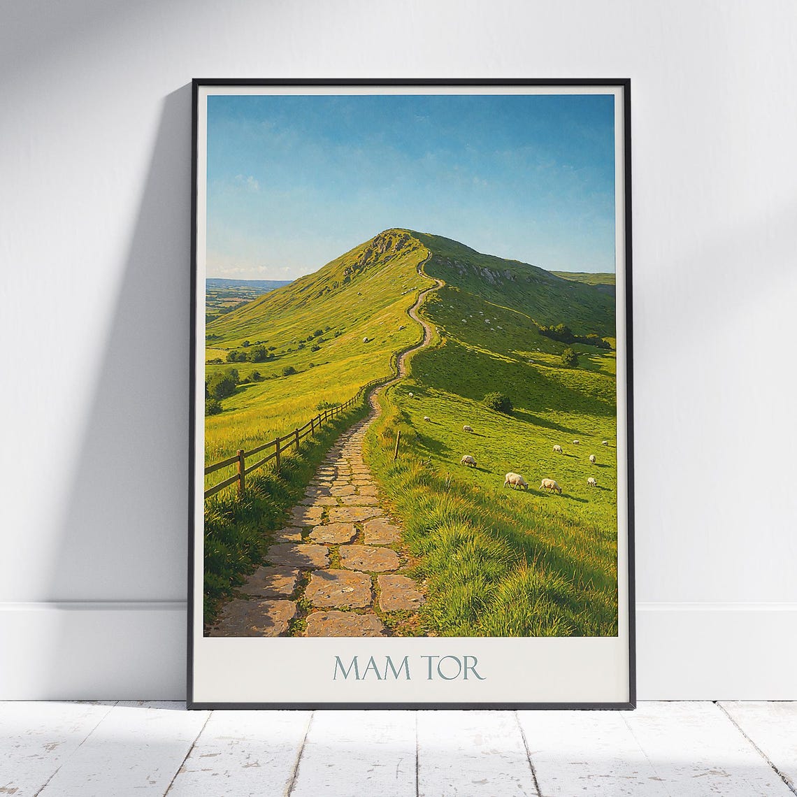 Mam Tor Peak District Green Hilltop Stone Path Countryside Poster