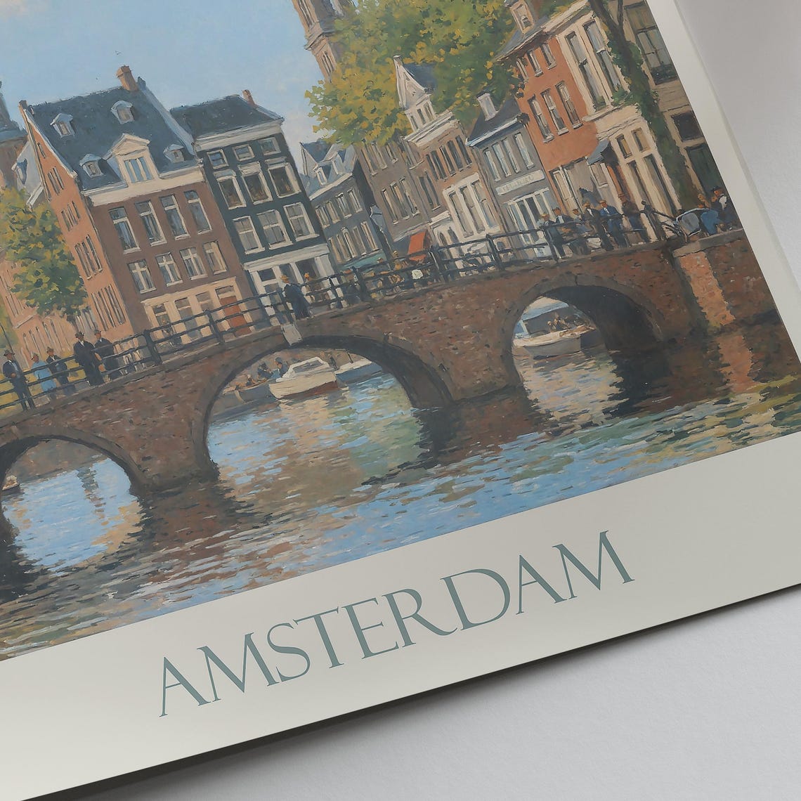 Amsterdam Netherlands Old Canal Bridge Painted Travel Poster - Image 2