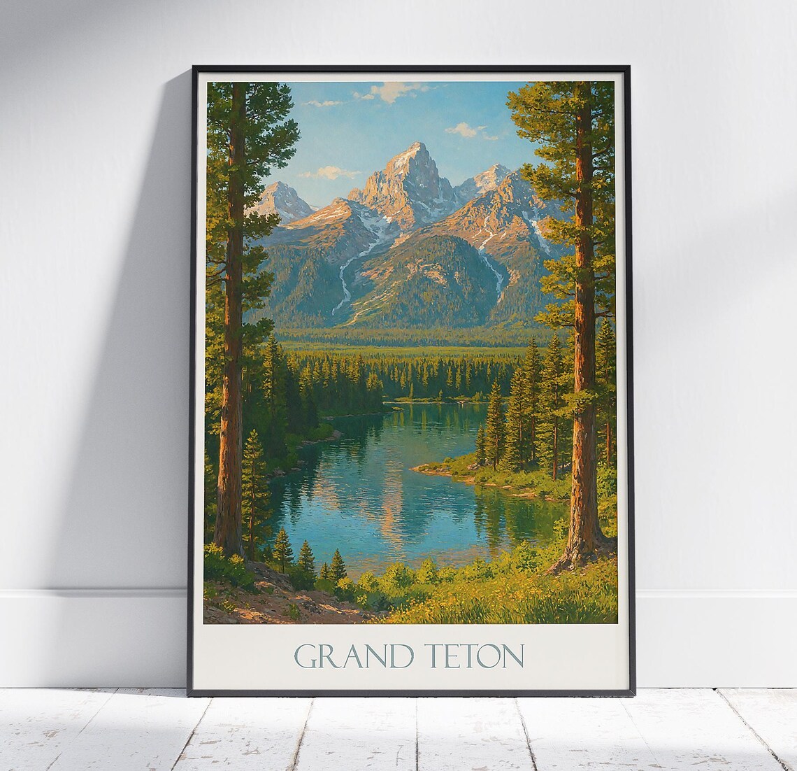 Grand Teton National Park Travel Print Wyoming Mountain Lake Poster Vintage Parks Wall Art Scenic Nature Home Decor