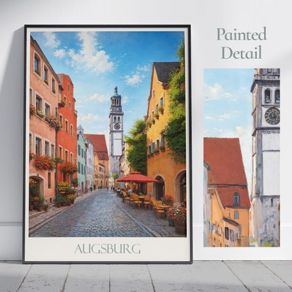 Augsburg Travel Print Germany Travel Poster Painted Wall Art Print Home Decor Framed Personalized Print Vacation Travel Gift