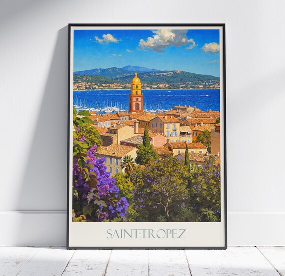 Saint Tropez French Riviera Painted Harbor And Bell Tower View Poster