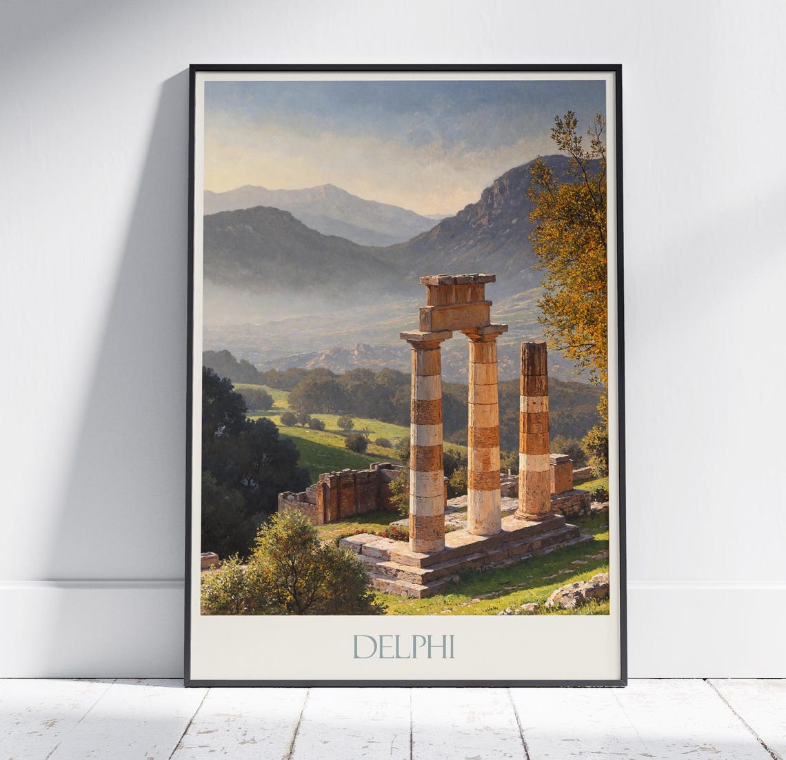 Delphi Greece Round Stone Columns Valley Painted Travel Poster