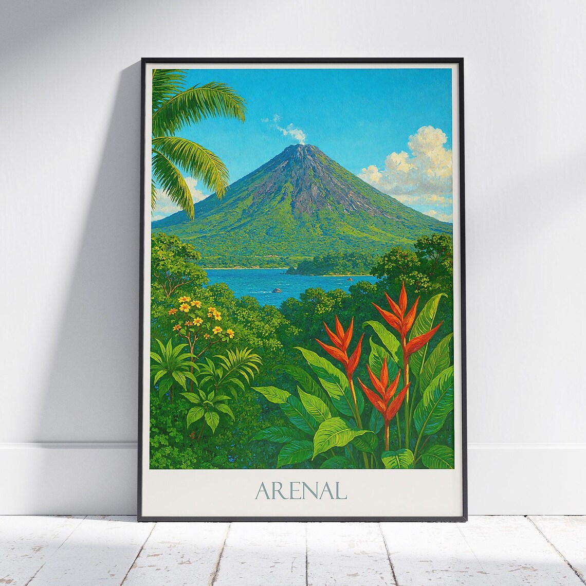 Arenal Volcano Costa Rica Tropical Lake Jungle Landscape Travel Poster