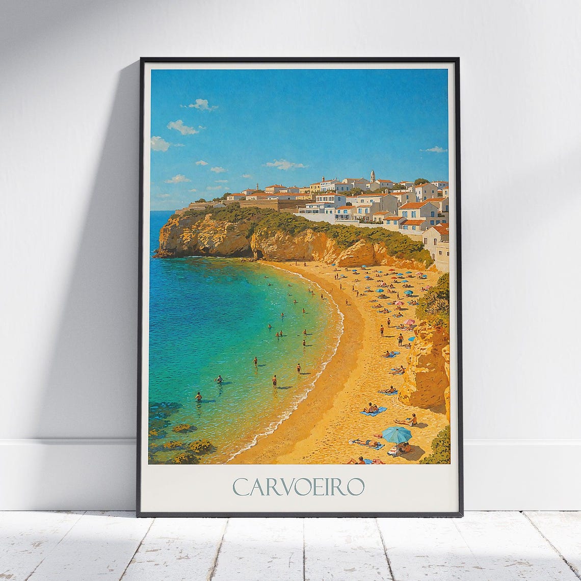Carvoeiro Portugal Algarve Beach Cove Cliffs Vintage Travel Poster