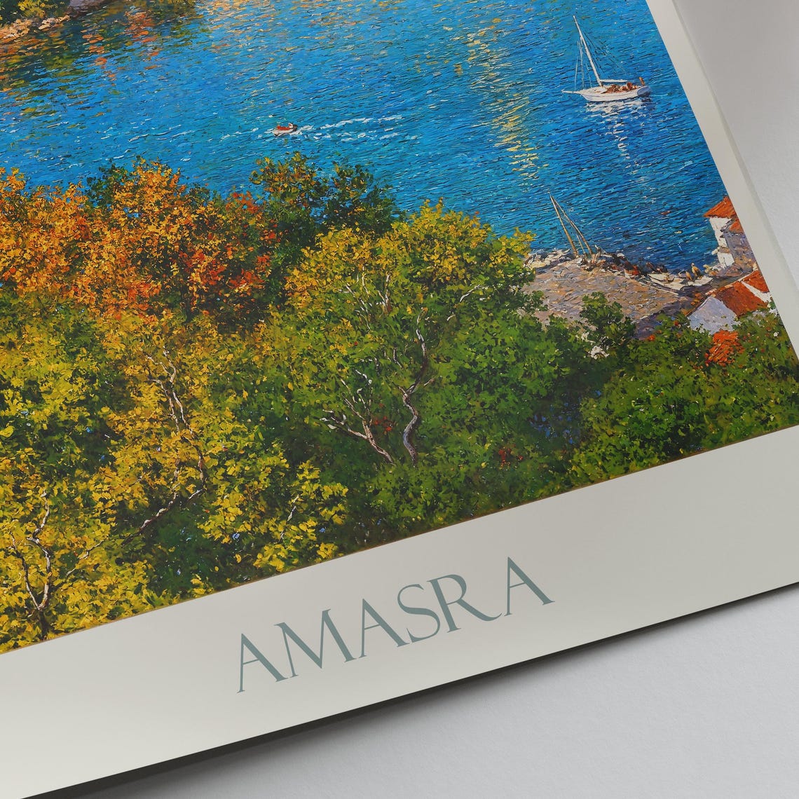 Amasra Turkey Coastal Town Harbor Fortress Painted Travel Poster - Image 2