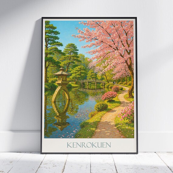 Kenrokuen Garden Cherry Blossom Spring Stone Lantern Japan Poster