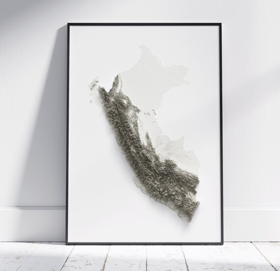 Peru Map Flat 2d Minimalist Topographic Print Shaded Poster Wall Art Modern Decor
