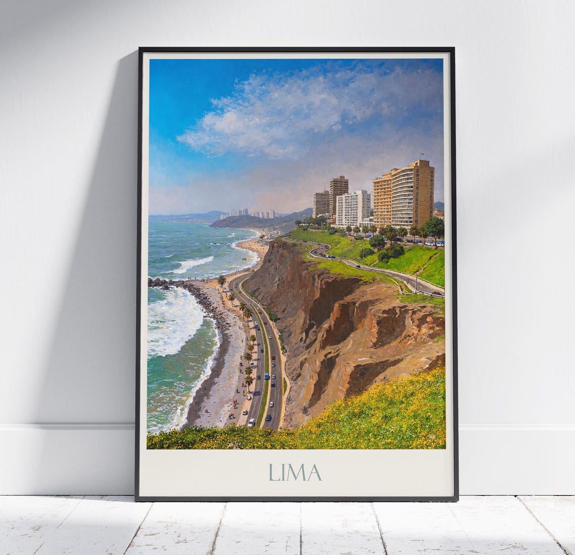 Lima Peru Coastal Cliffs Ocean Cityscape Vintage Travel Poster