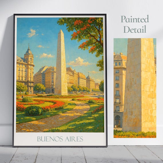 Buenos Aires Obelisco Travel Print Argentina Painted Wall Art Home Decor Framed Personalized Vacation Gift