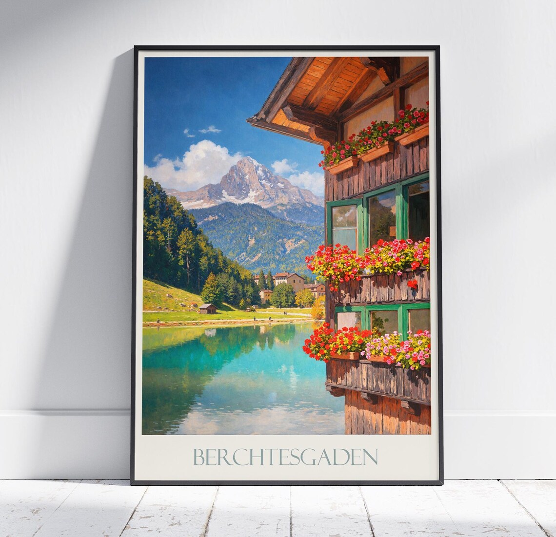 Berchtesgaden Flower Chalet Turquoise Lake Alpine View Travel Poster