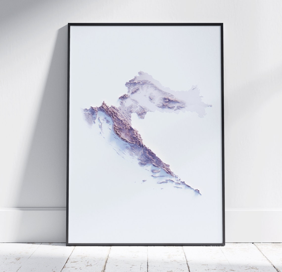 Croatia Minimalist Pale Lavender Topographic Shaded Relief Map Poster