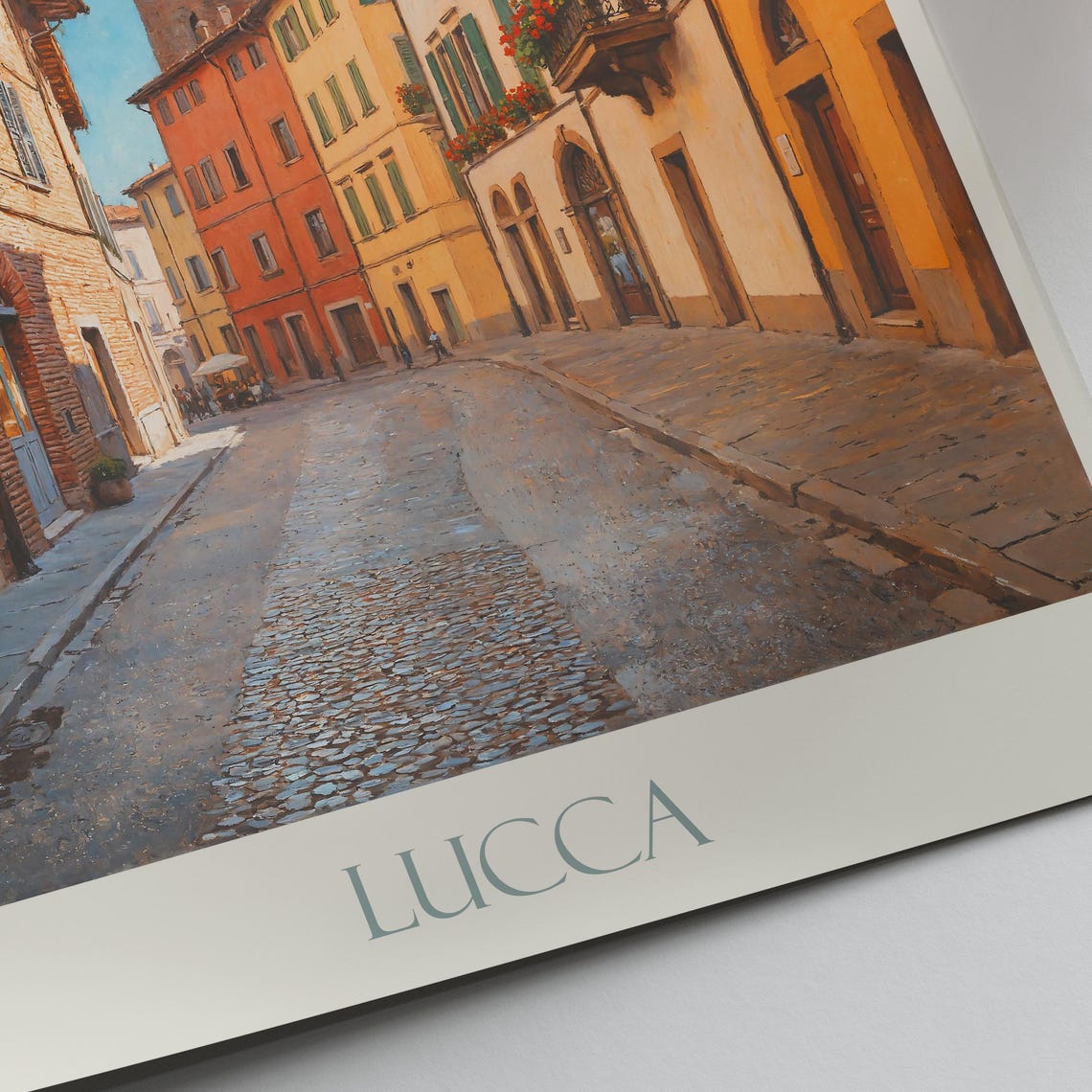 Lucca Italy Painted Cobblestone Street And Medieval Brick Tower Poster - Image 3