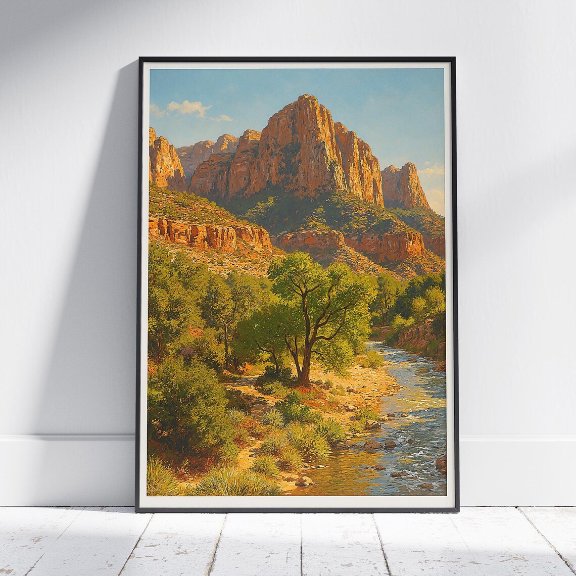Zion National Park Utah Travel Poster Red Rock Canyon River Art