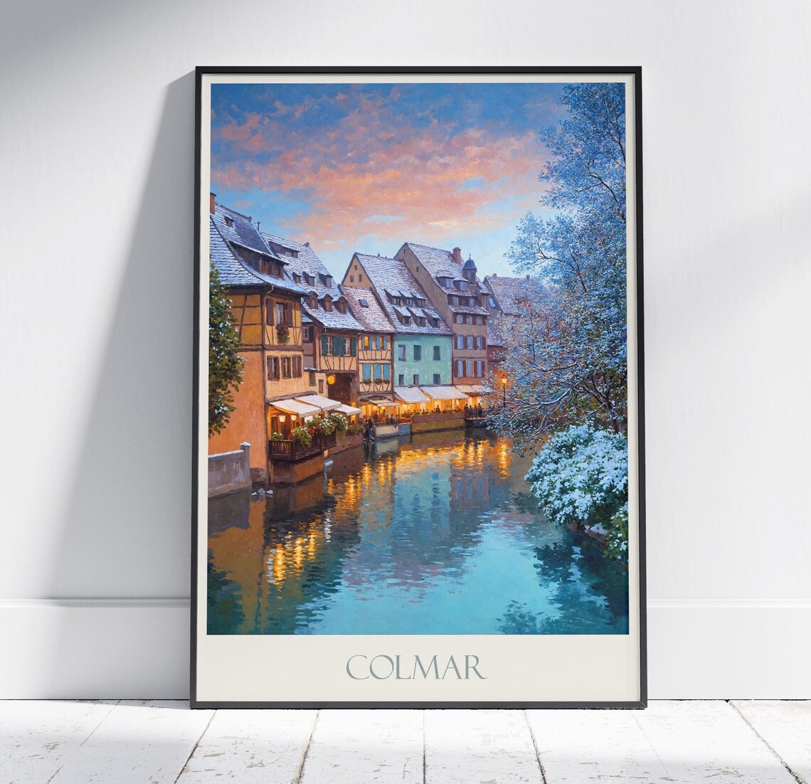 Colmar France Canal Sunset Half Timbered Houses Vintage Travel Poster