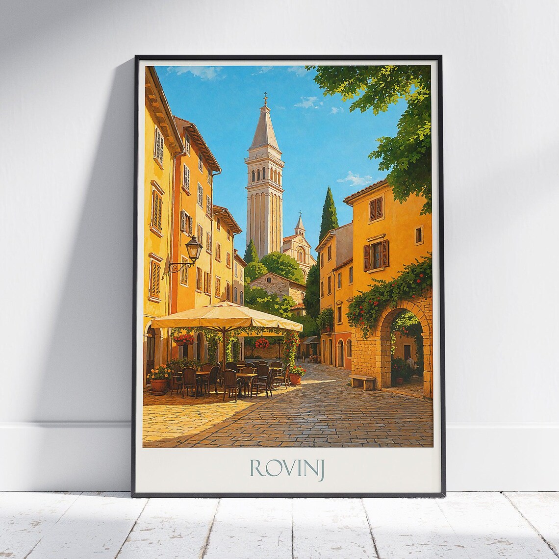 Rovinj Croatia Old Town Street Bell Tower Archway Travel Poster