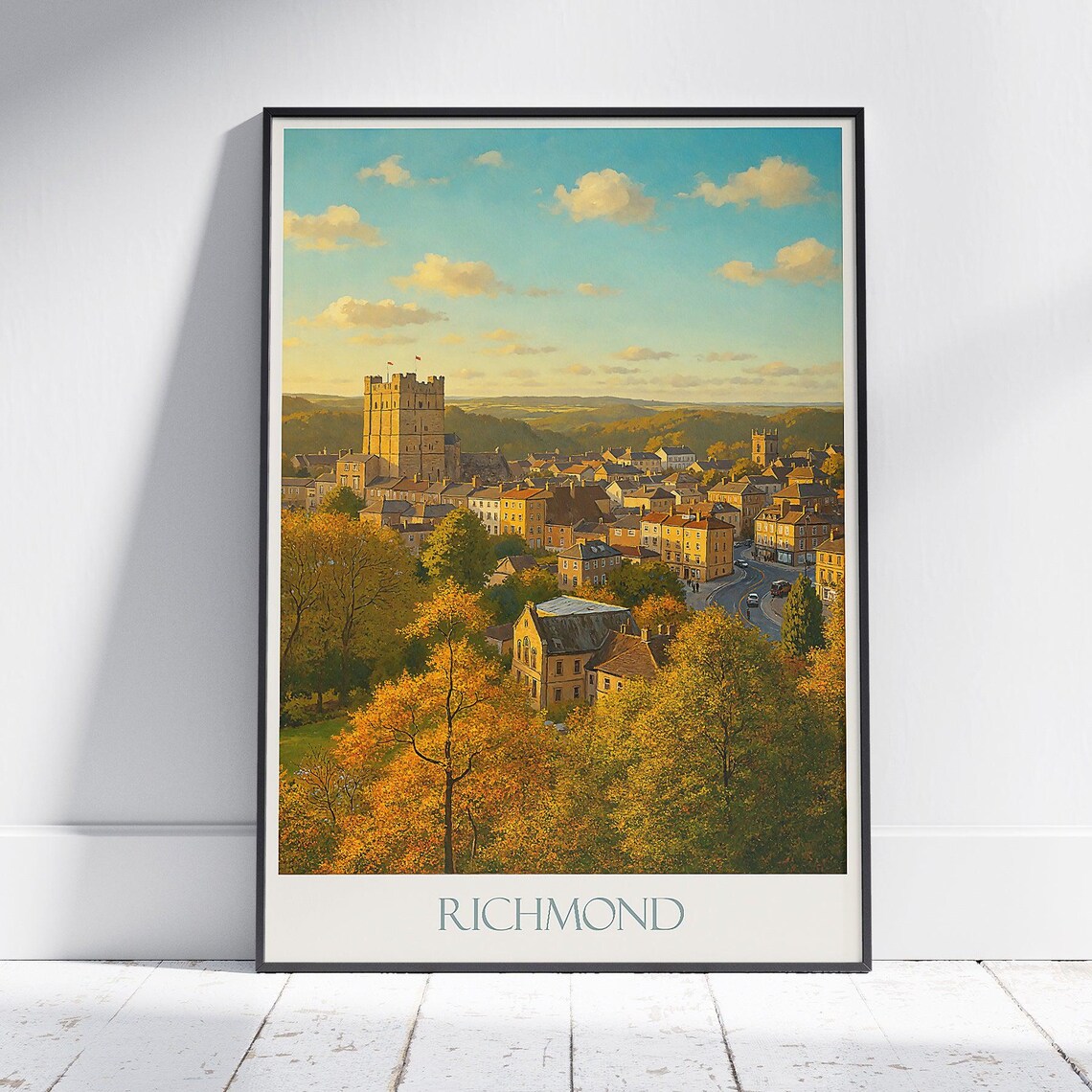 Richmond Castle North Yorkshire Autumn Sunset Town Travel Poster