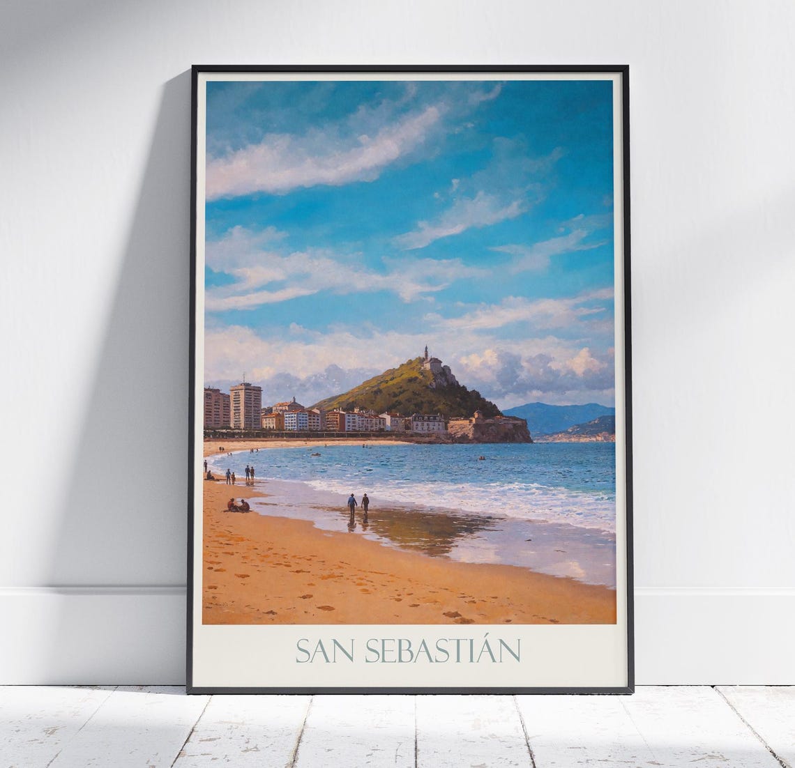 San Sebastian La Concha Beach Painted Bay And Mountain View Poster