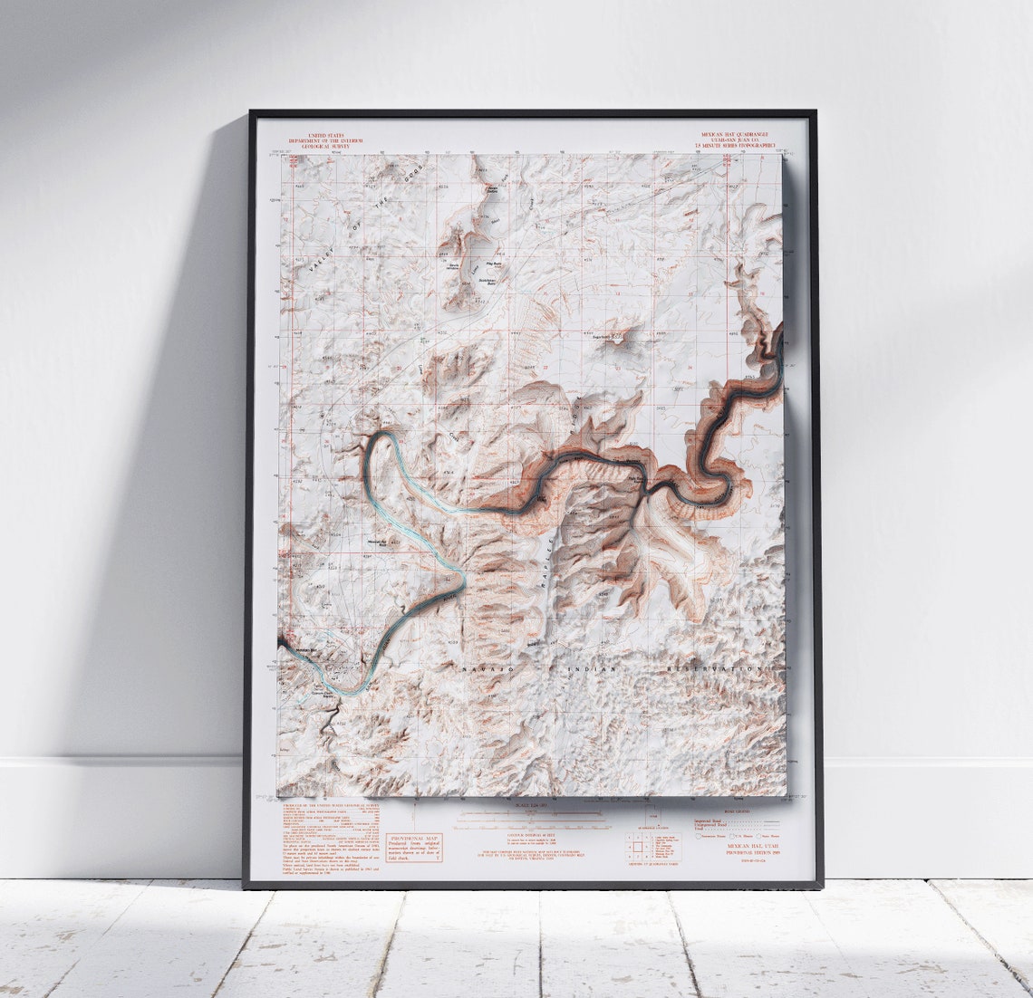 Mexican Hat Utah Vintage USGS Shaded Relief Topographic Map Poster