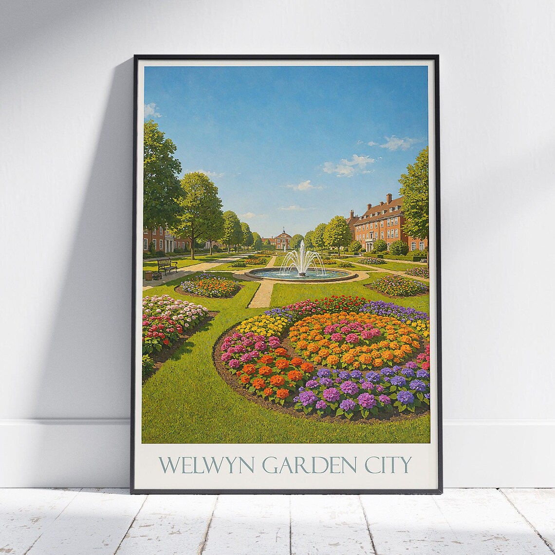 Welwyn Garden City Formal Gardens Fountain Floral Beds Poster