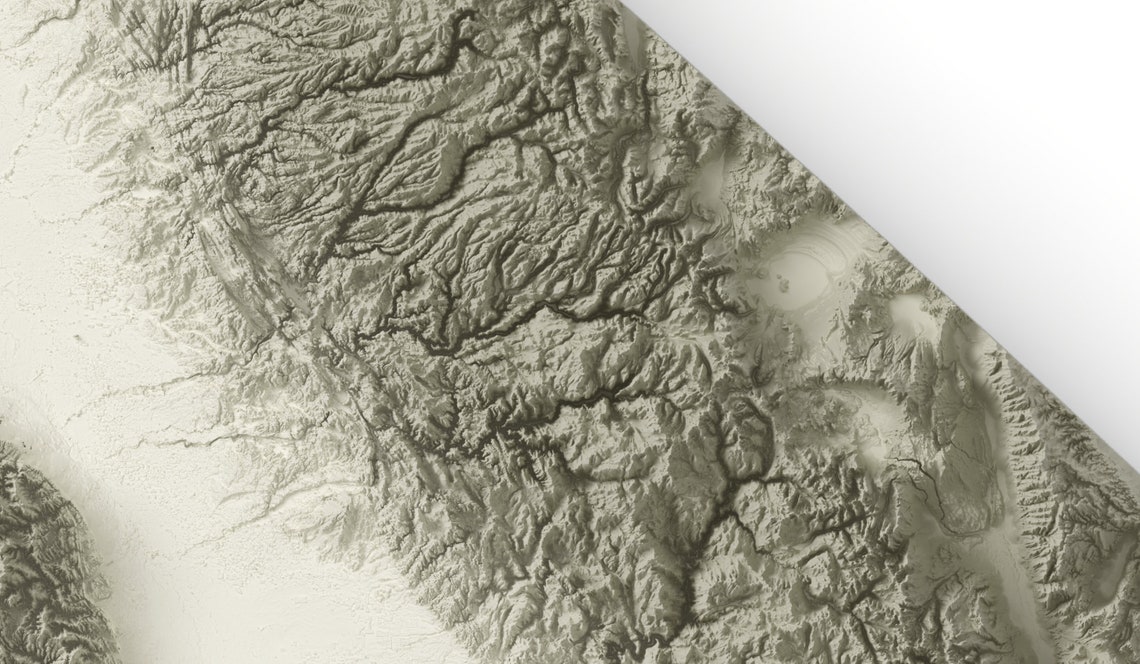 California USA Minimalist Sepia Topographic Relief Map Art Print - Image 3