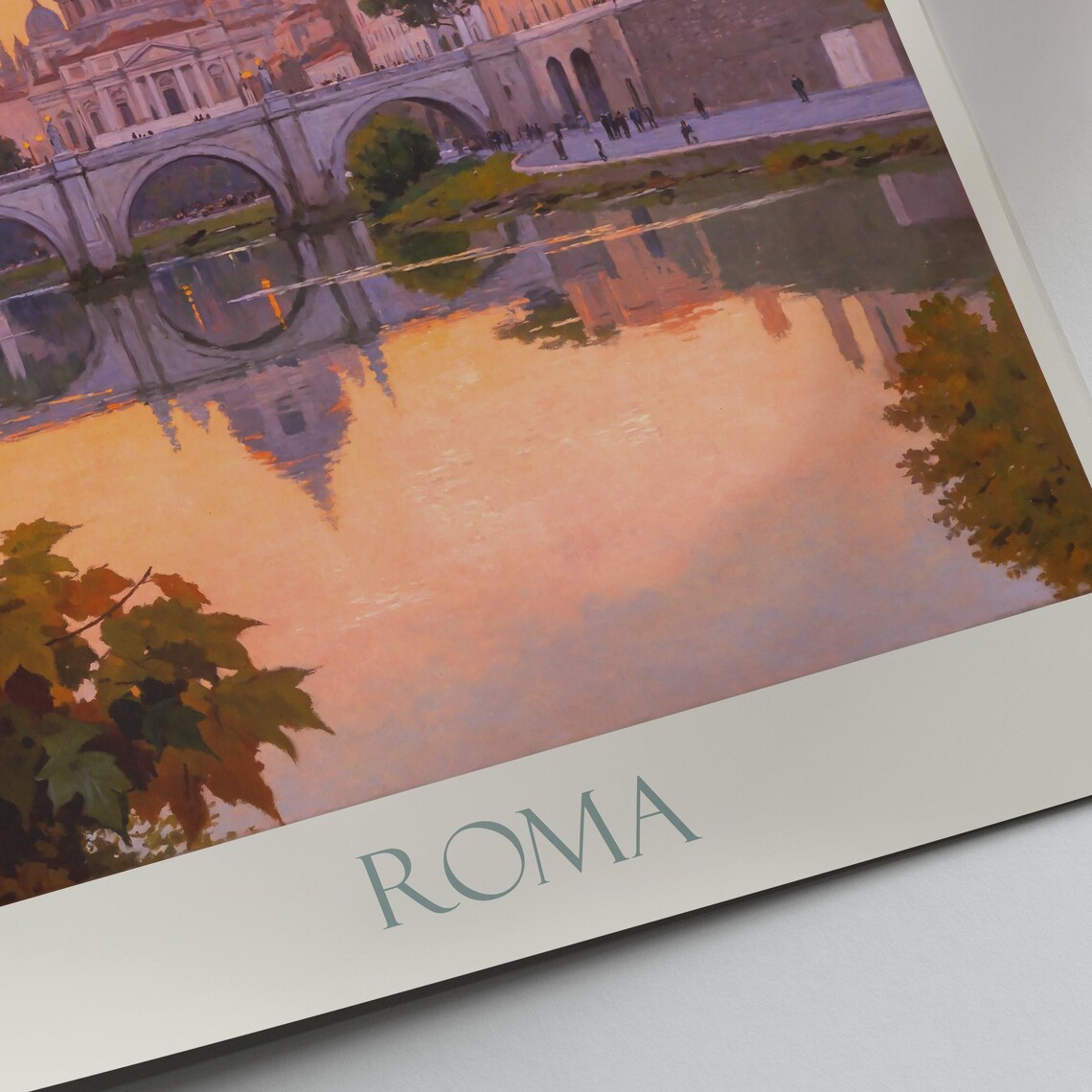 Roma Italy St Peters Basilica Painted Travel Poster Sunset Tiber - Image 2