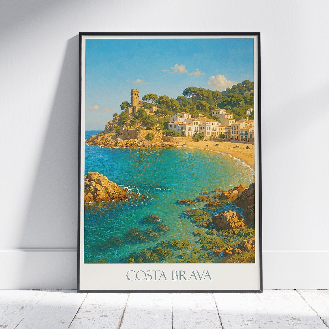 Costa Brava Spain Whitewashed Village Rocky Cove Seaside Poster