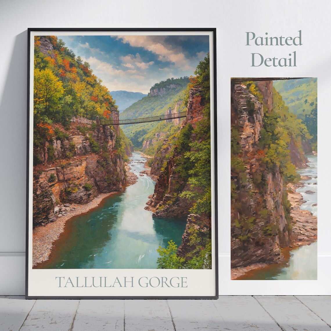 Tallulah Gorge Georgia Painted Travel Poster Bridge River Canyon