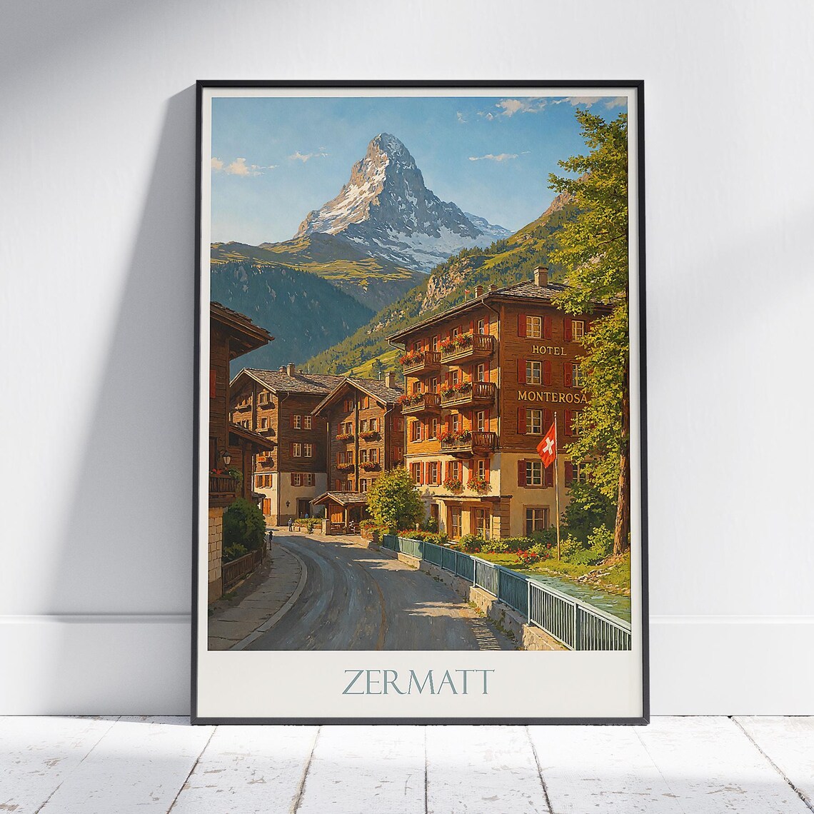 Zermatt Switzerland Matterhorn Village Hotel Monterosa Travel Poster
