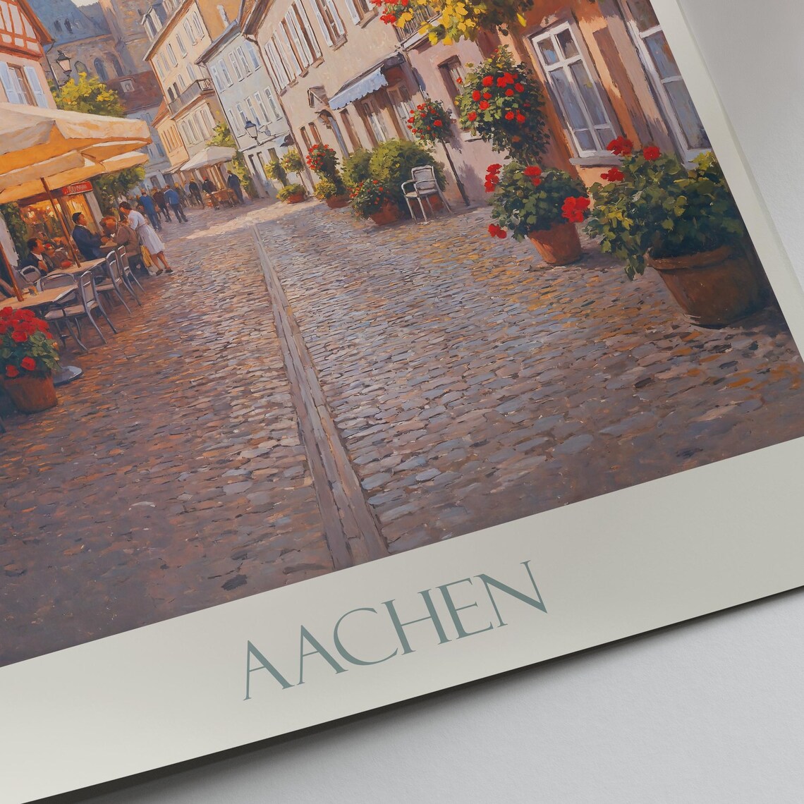 Aachen Germany Old Town Flower Street Cathedral Painted Travel Poster - Image 3