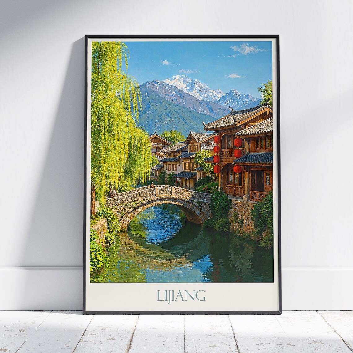 Lijiang China Ancient Town Stone Bridge Canal Travel Art Poster